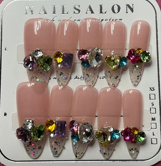 Glamorous Candy Diamond French Press On Nails