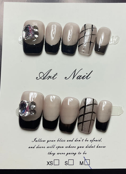 Black French Tips Press On Nails