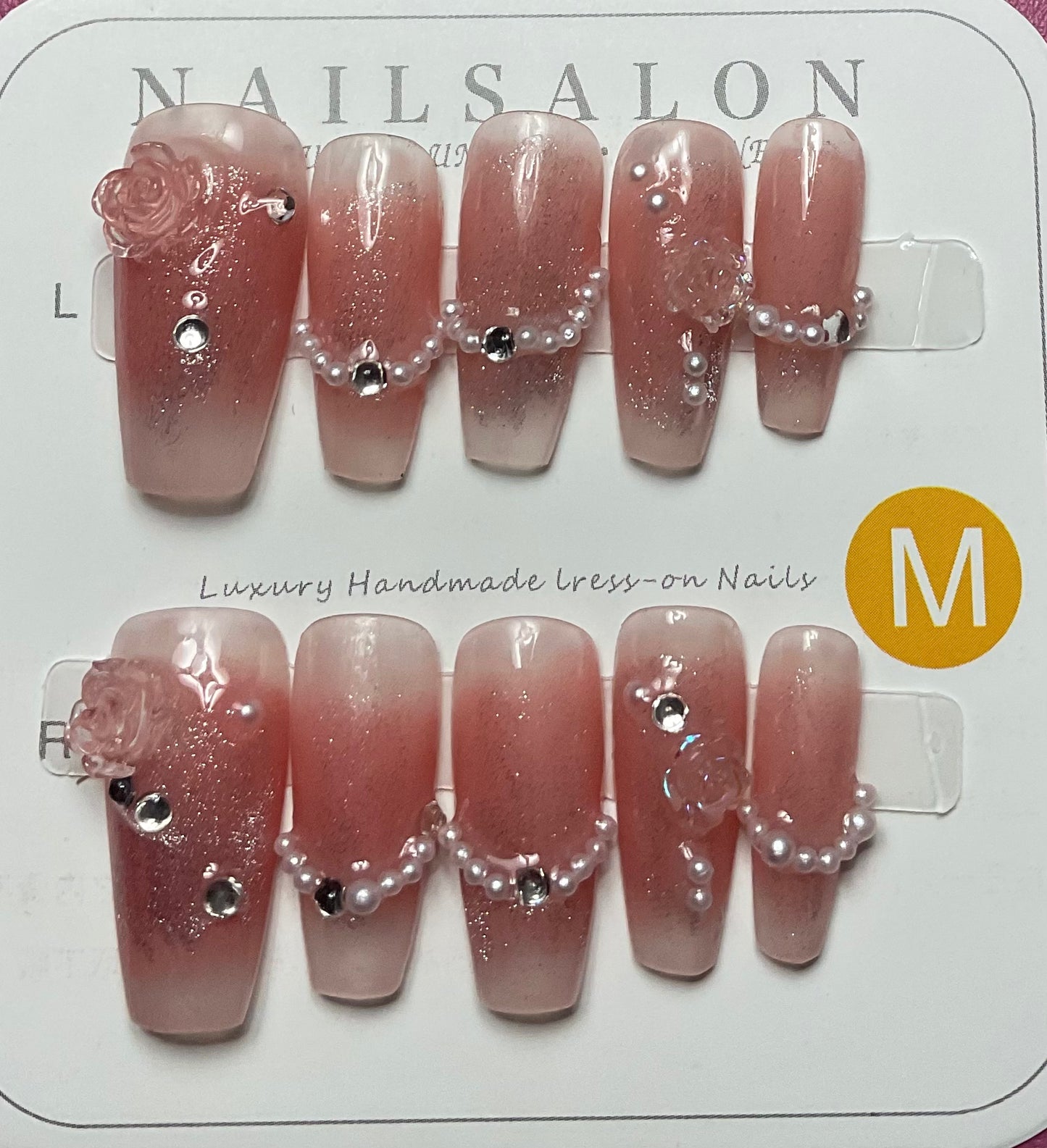 Elegant Rose & Pearl Press On Nails