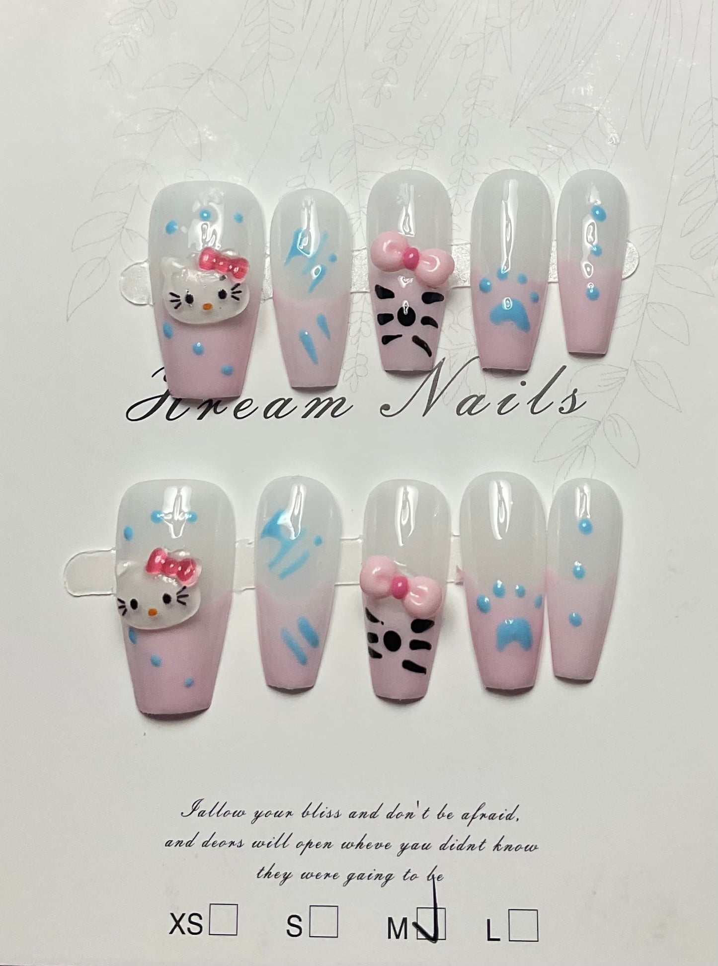 Ice-Cream Blue Kitty Press On Nails