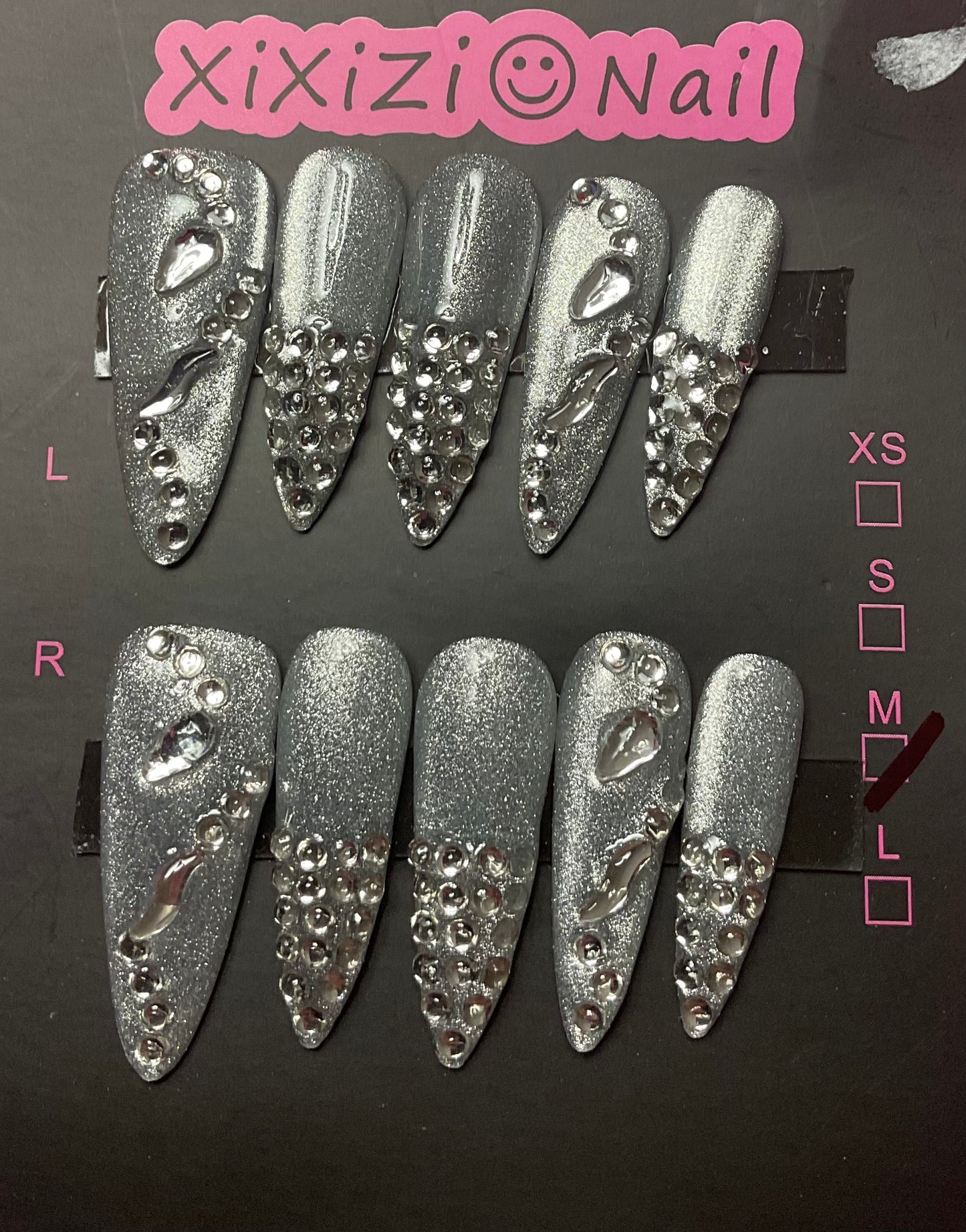 Shimmering Stiletto Silver Press On Nails