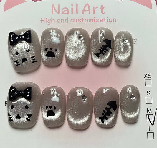 Purr-Fectly Pearlescent Cat Press On Nails