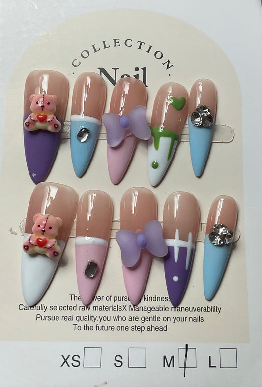 Cute Teddy & Bow Press On Nails