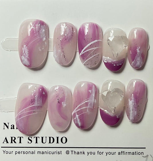 Purple Marble Press On Nails