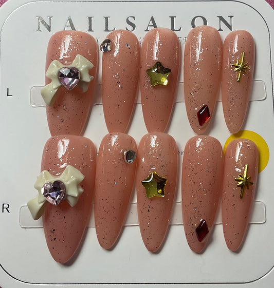 Blush Blossom & Starburst Press On Nails
