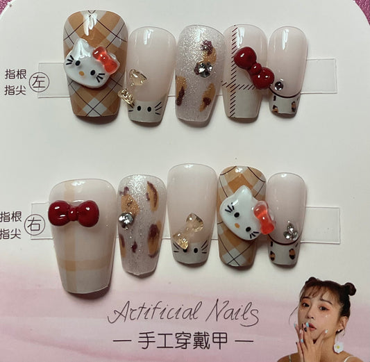 Plaid & Bow Press On Nails