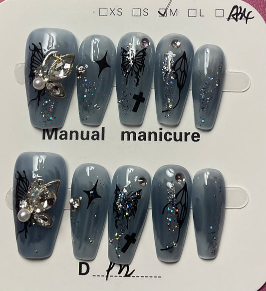 Silver Wings & Stardust Press On Nails