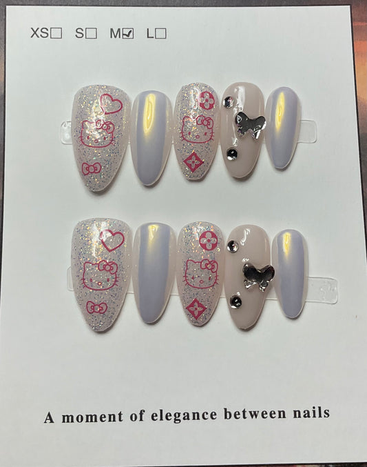 Chrome Hello Kitty Press On Nails