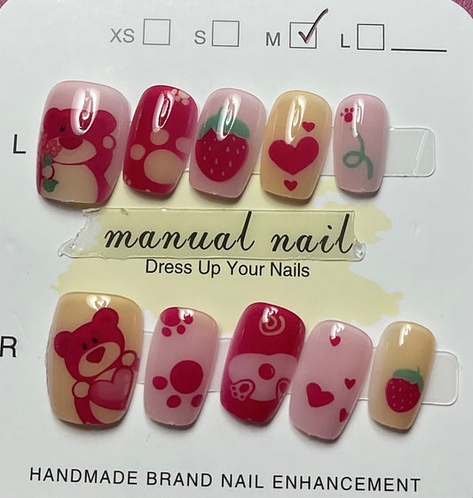 Strawberry Bear Press ON Nails