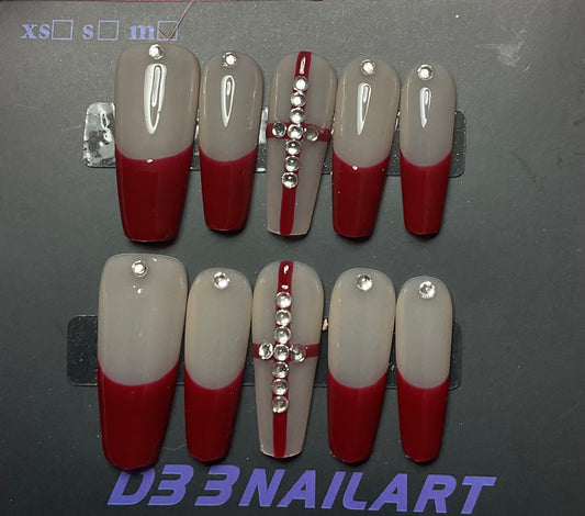 Red French Tips Press On Nails
