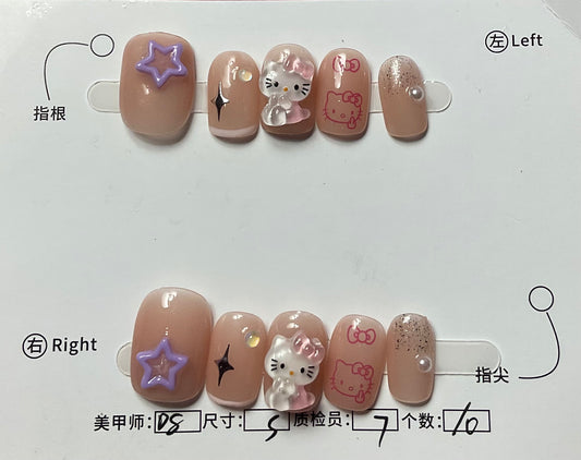 Hello Kitty and Star Press On Nails