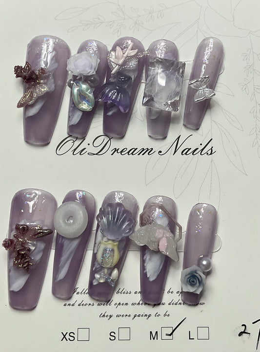 Whimsical Lavender Press On Nails