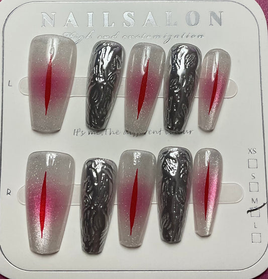 Mystic Cat Eye & Galactic Chrome Press On Nails