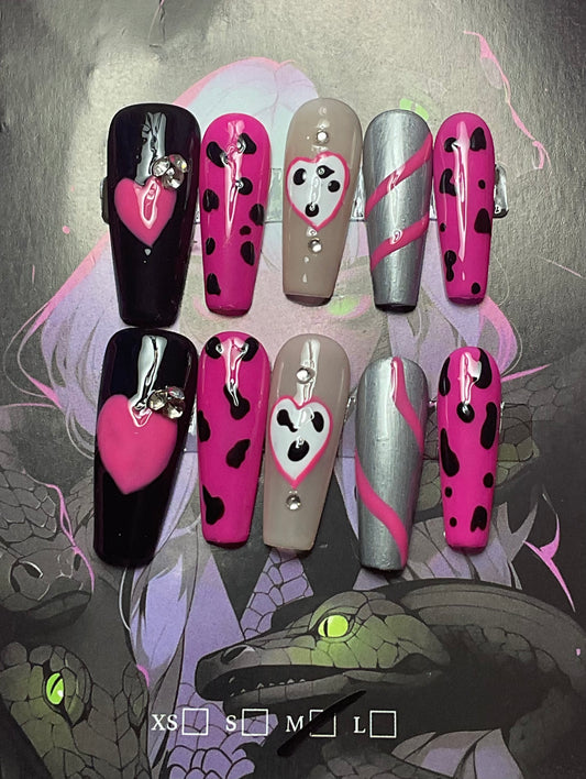 Pink and Black Press On Nails