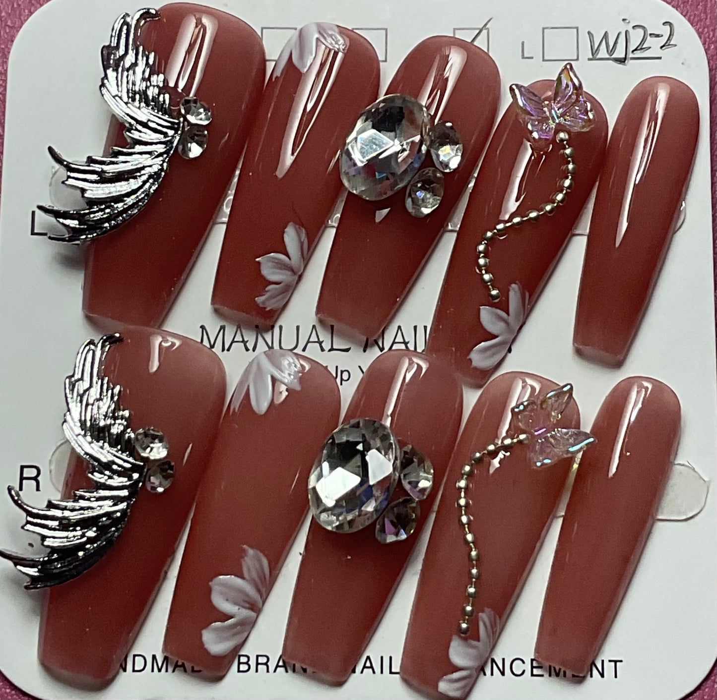 Elegant Winged & Jeweled Press On Nails