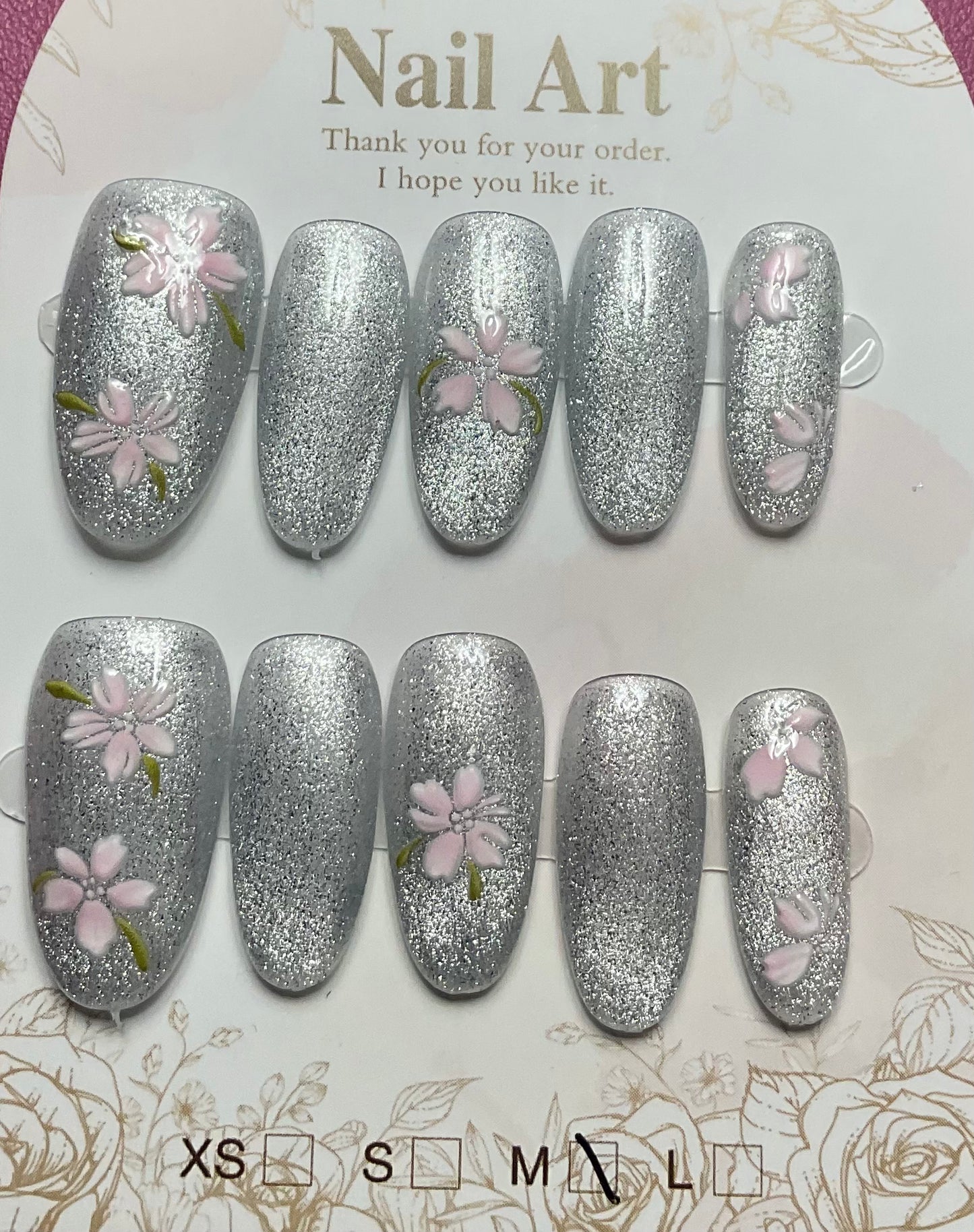Dewdrop Petal & Sliver Dust Press On Nails