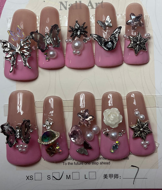 Butterfly Embellished Duck Press On Nails