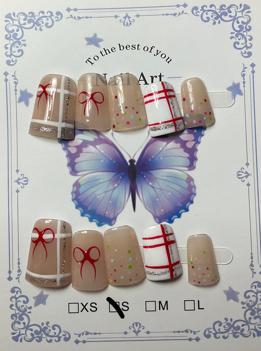 Plaid and Bow Duck Press On Nails