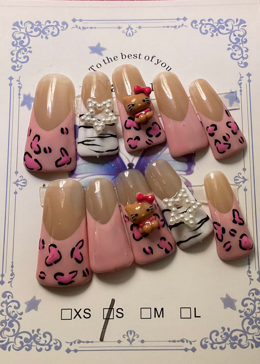 Pink Hello Kitty Press On Duck Nails