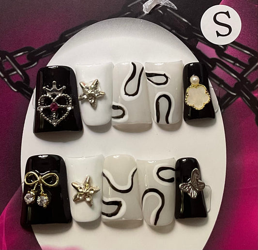 White and Black Press On Duck Nails