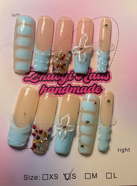 Elegant Light Blue Press On Nails