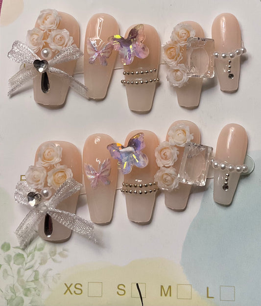 Romantic Rose Garden Press On Nails