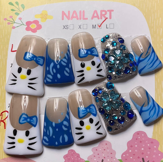 Hello Ocean Kitty Press On Duck Nails
