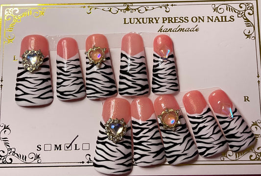 Zebra luxe press On Duck Nails