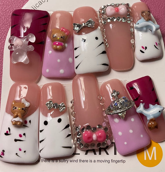 Sweet Hello Kitty Press On Duck Nails