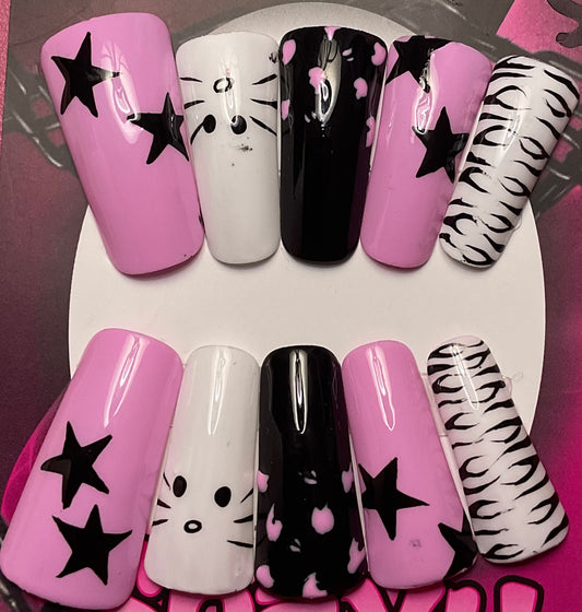 Kitty & Stars Press On Duck Nails