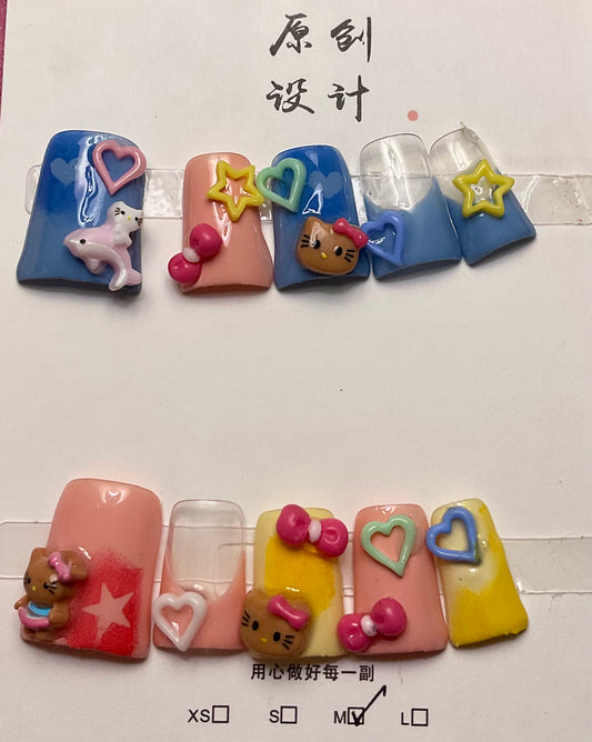 Pink & Blue Hk Press On Duck Nails
