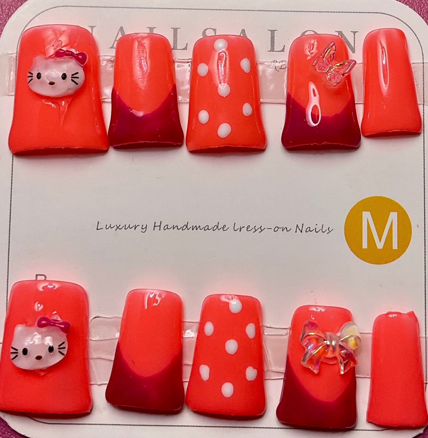 Orange Kitty Cat Claws Press On Duck Nails