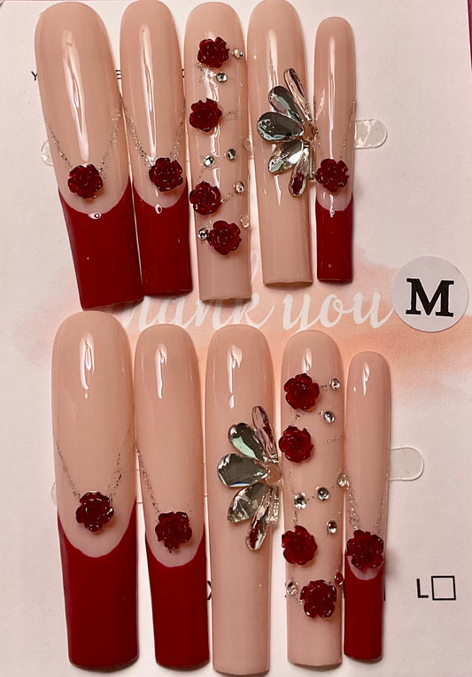 Crimson Rose Press On Nails