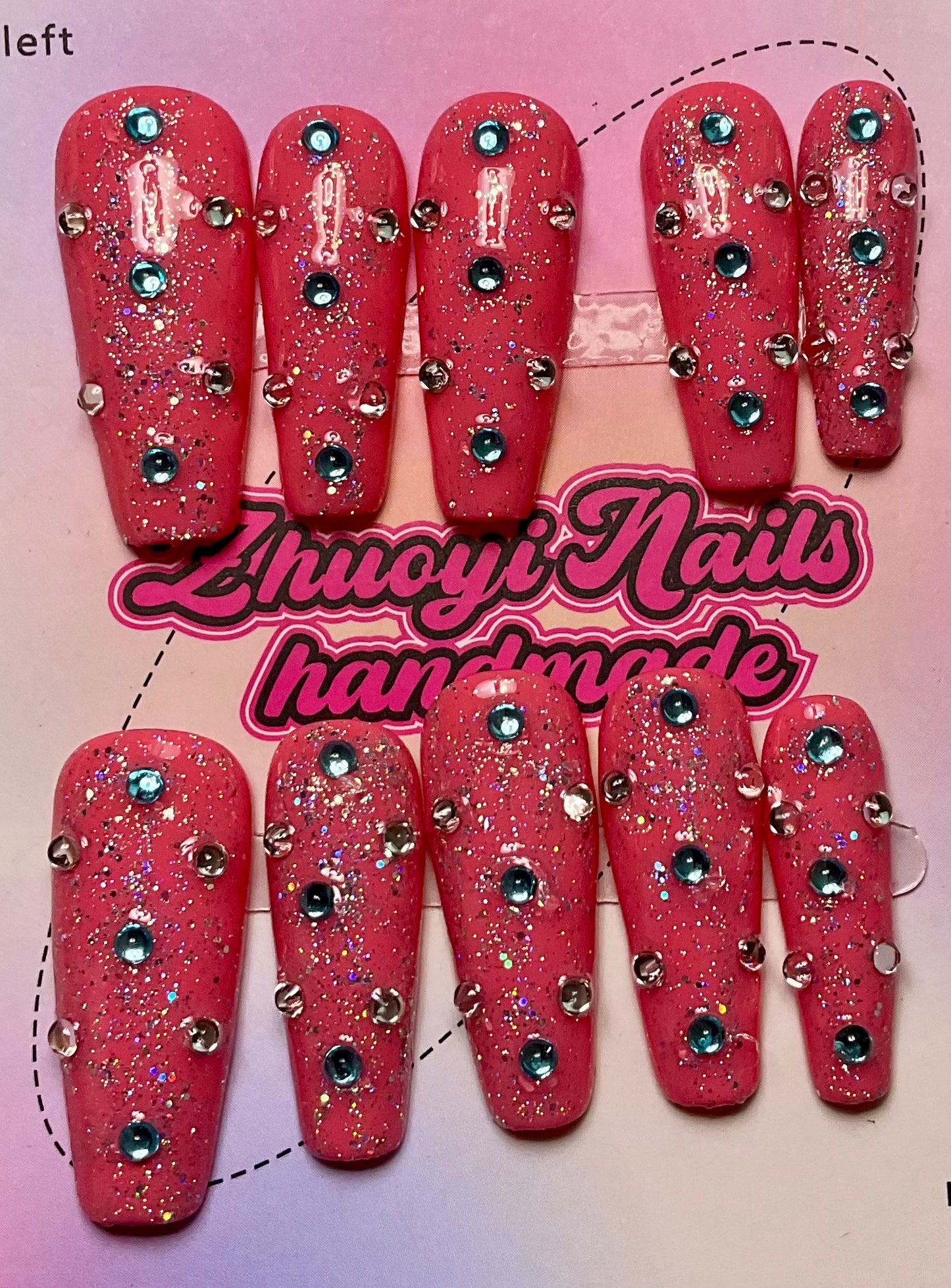 Sparkling Pink Bling Press On Nails