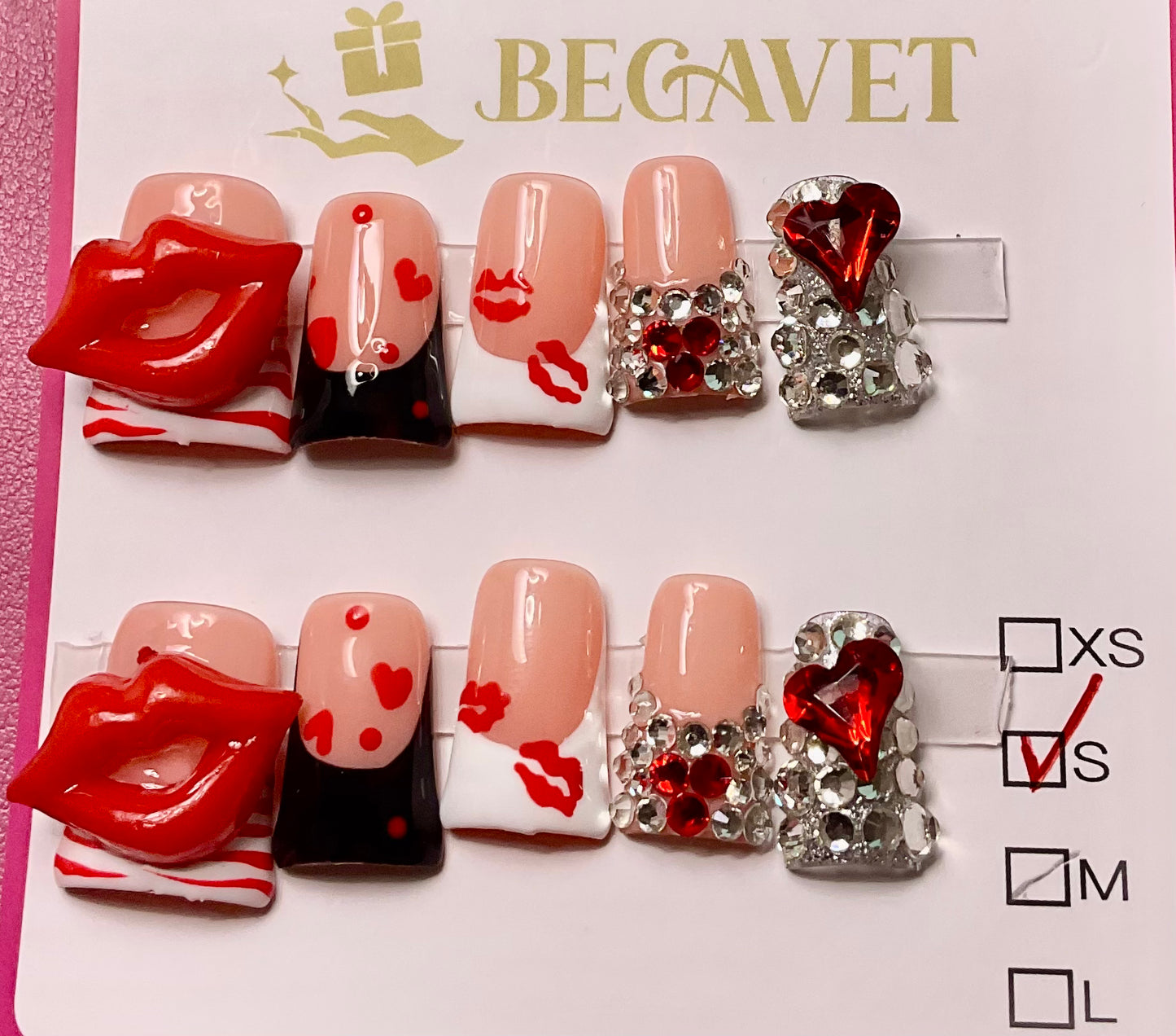 Love Struck " Lipstick Tip & Bling Press On Nails