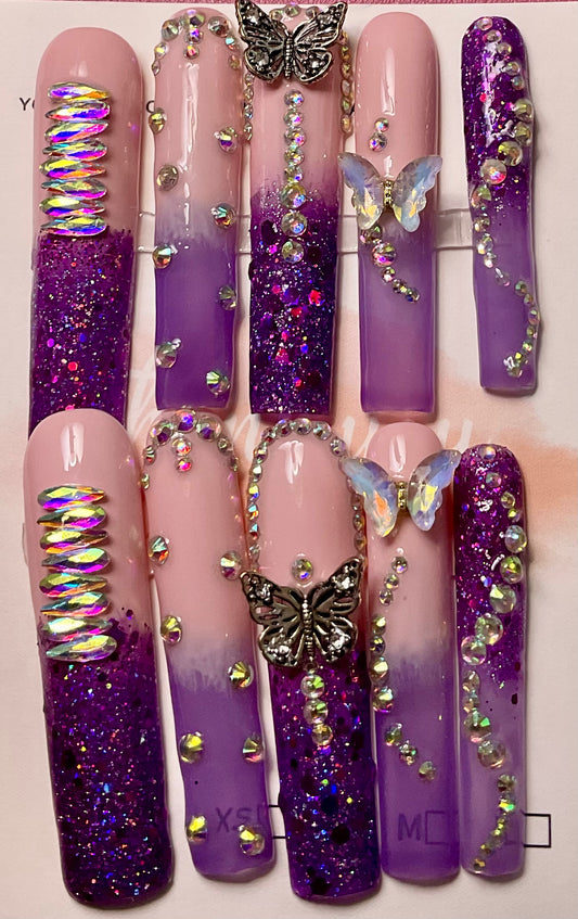 Purple & Butterfly Press On Nails