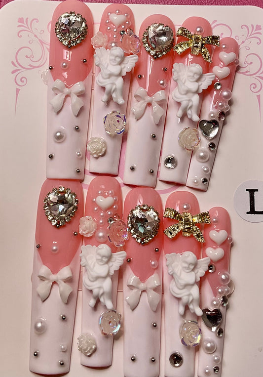 Romantic Cherub & Bow Press On Nails