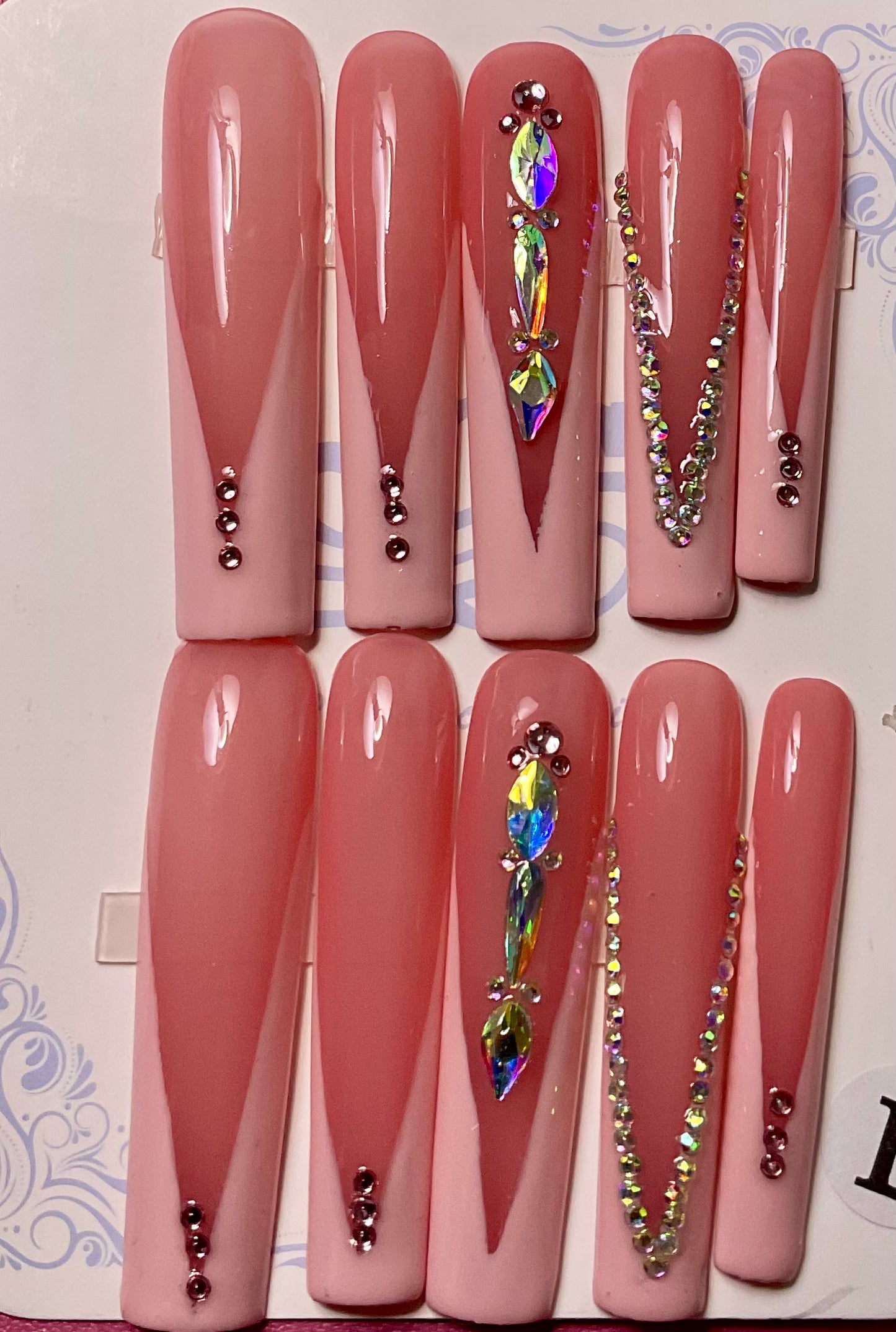 Sparkling Nude & Pink Press On Nails