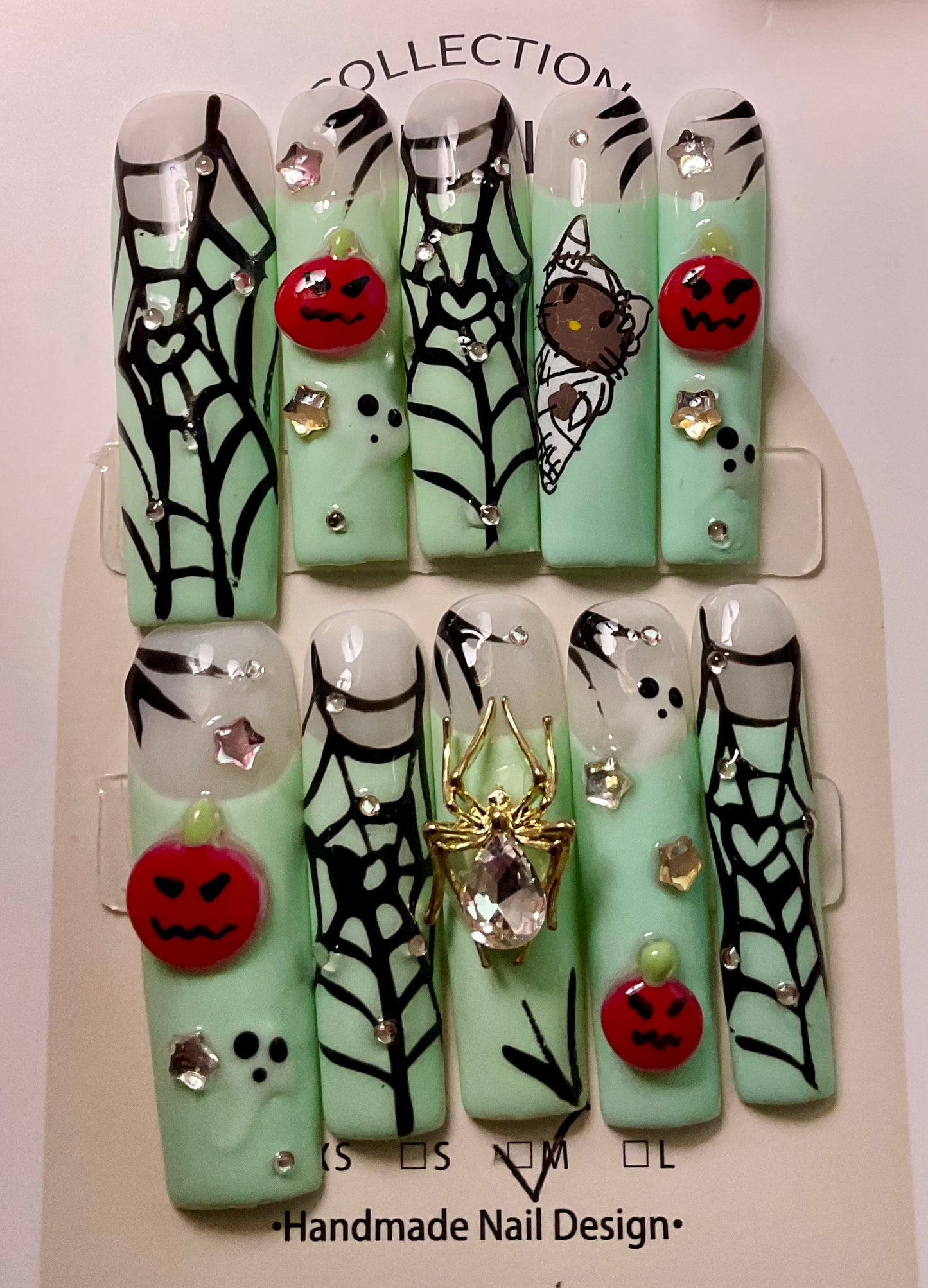 Spooky Chic Spiderweb & Pumpkin Press On Nails