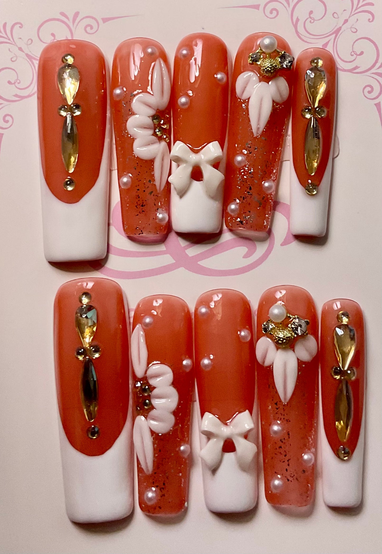 3D Floral & Pearl Press On Nails