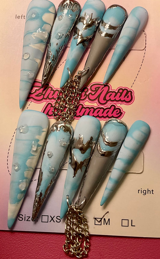 Sky & Sliver Serenity Press On Nails
