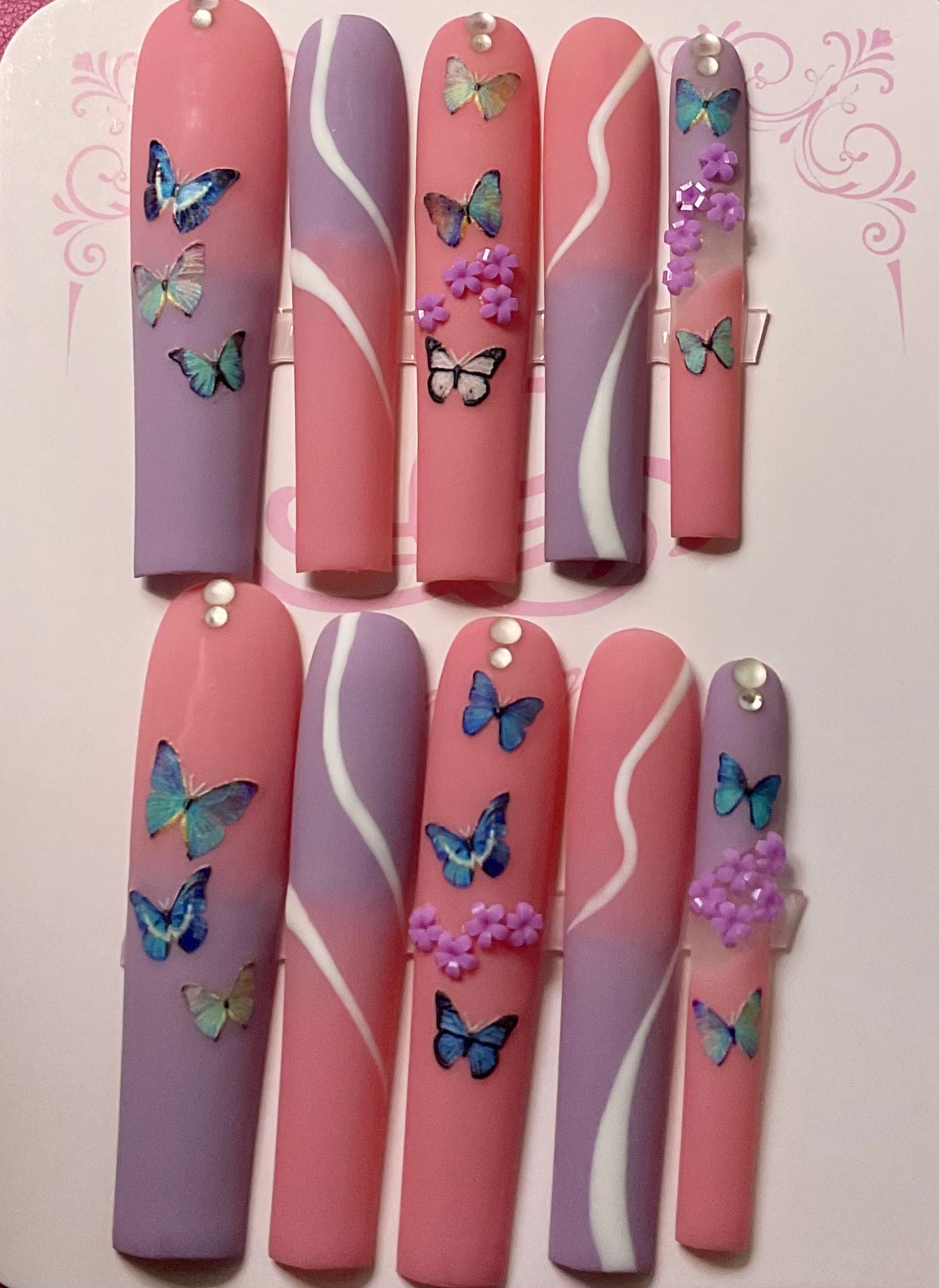 Pink & Lavender Butterfly Press On Nails