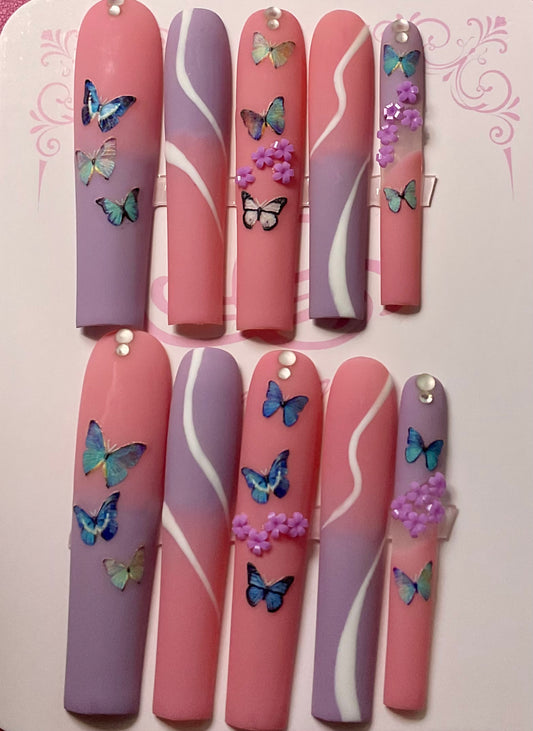 Pink & Lavender Butterfly Press On Nails