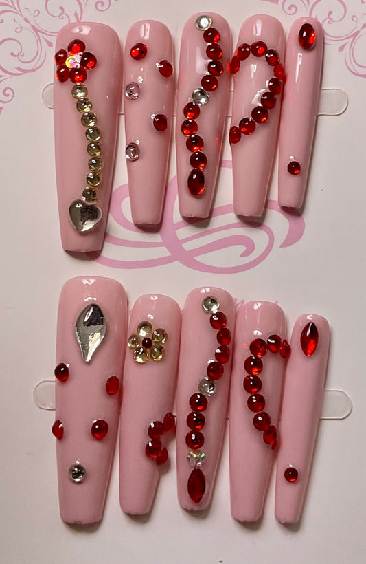Pink Passion Gemstone Press On Nails