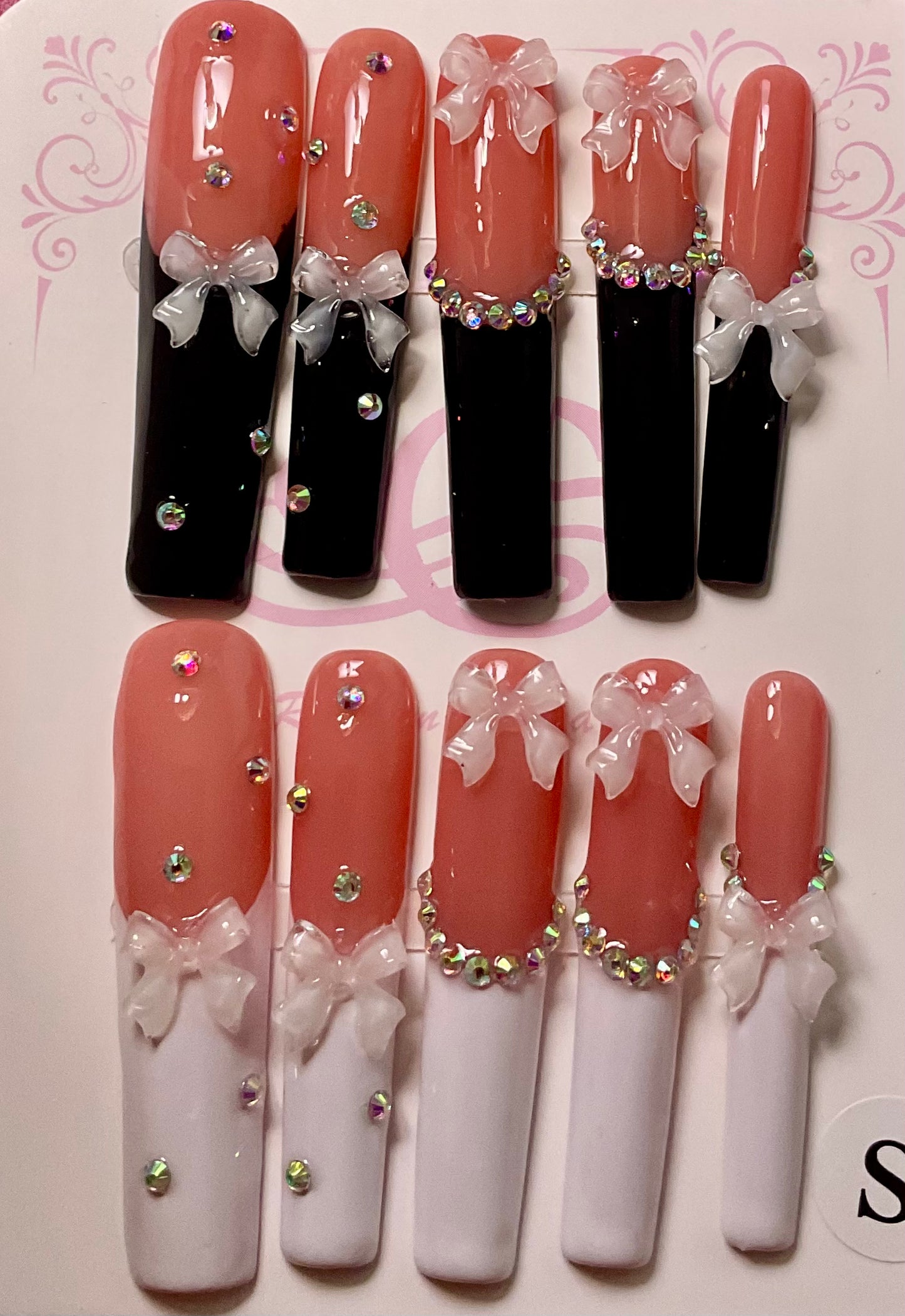 White & Black Press On Nails