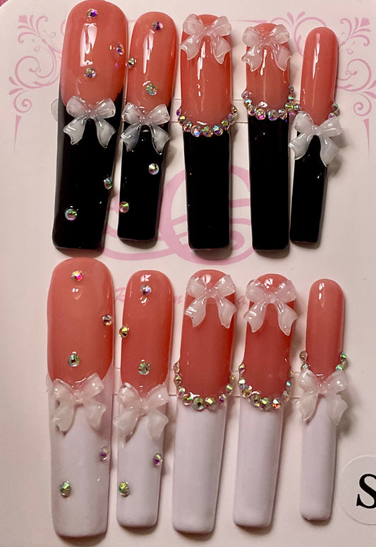 White & Black Press On Nails