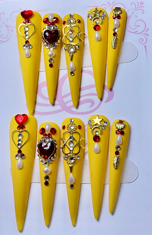 Regal Yellow Gemstone Press On Nails