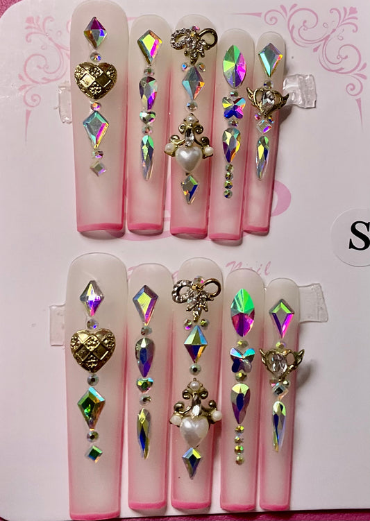Pink Ombre & Crystal Press On Nails