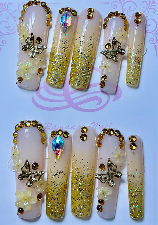 Golden Butterfly Dream Press On Nails
