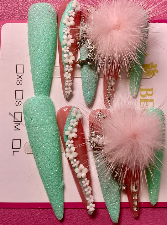 Mint & Blossom Press On Nails